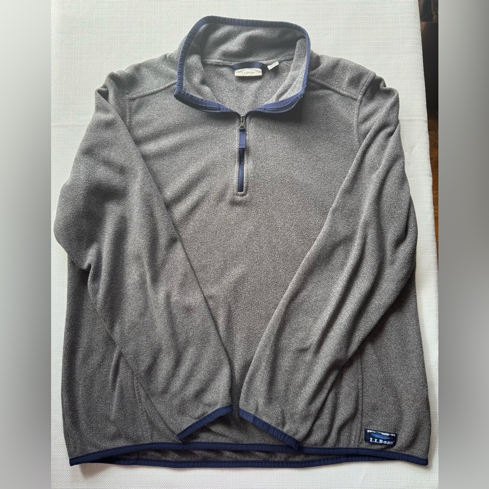 L.L. Bean Gray & Blue Zip-Up 1/4 Zip Mock Neck Pullover Sweater Large Reg VGUC